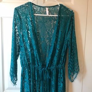 Longline lace beach kimono
